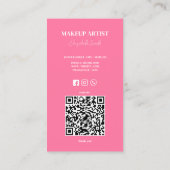 Hot Roze & Blauw QR Code foto Make-up Artiest Visitekaartje (Achterkant)