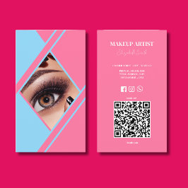 Hot Roze & Blauw QR Code foto Make-up Artiest Visitekaartje