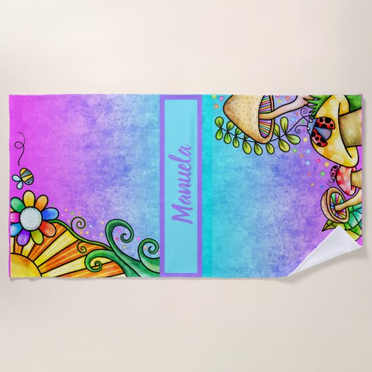 Hot-roze blauwe Waterverf met zonnige dagbladen Strandlaken (Voorkant)