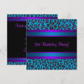 Hot Roze Blauwgroen Blauw Paarse Luipaard 21ste Ve Kaart (Voorkant / Achterkant)
