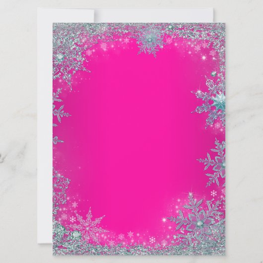 Hot-roze Blauwgroen blauw Snowflake kerstfeest Kaart (Achterkant)