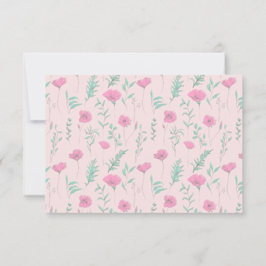 Hot Roze Blauwgroen Bloemen Retro bruiloft RSVP Ka (Achterkant)