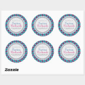 Hot-Roze Blauwgroen Cool Patroon verwerkt door Sti Ronde Sticker (Vel)