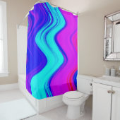 Hot-roze, Blauwgroen en blauwe strepen van verf Douchegordijn (In situ)