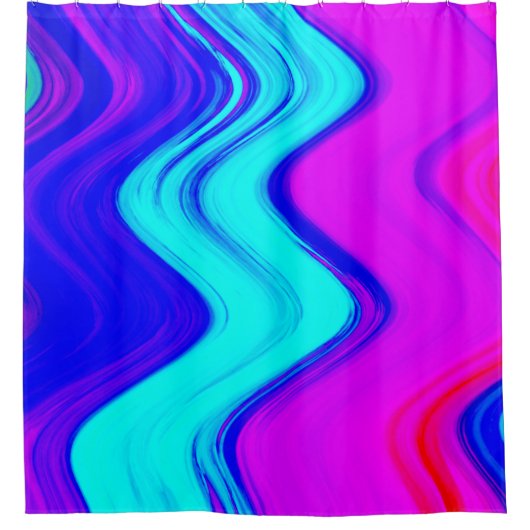 Hot-roze, Blauwgroen en blauwe strepen van verf Douchegordijn (Voorkant)