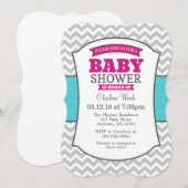 Hot Roze Blauwgroen Grijs Chevron Baby shower Uitn Kaart (Voorkant / Achterkant)