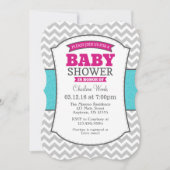 Hot Roze Blauwgroen Grijs Chevron Baby shower Uitn Kaart (Voorkant)