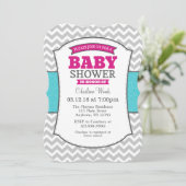 Hot Roze Blauwgroen Grijs Chevron Baby shower Uitn Kaart (Staand voorkant)