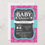 Hot-Roze Blauwgroen karton Keel Baby shower uitnod Kaart (Voorkant)
