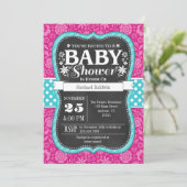 Hot-Roze Blauwgroen karton Keel Baby shower uitnod Kaart (Staand voorkant)