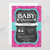 Hot-Roze Blauwgroen karton Keel Baby shower uitnod Kaart (Voorkant / Achterkant)