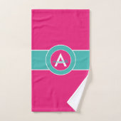 Hot-roze Blauwgroen monogram op maat Bad Handdoek (Handdoek)