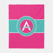 Hot-roze Blauwgroen monogram op maat Fleece Deken (Voorkant)