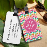 Hot-Roze Blauwgroen Oranje Chevrons Aangepast mono Bagagelabel<br><div class="desc">Een gewaagd geometrisch ontwerp in verse,  vrolijke kleuren. Als u de monogrammen moet aanpassen,  klik op de pas het knoop aan en breng veranderingen aan.</div>