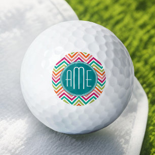 Hot-Roze Blauwgroen Oranje Chevrons Aangepast mono Golfballen