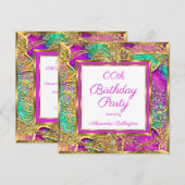 Hot-roze blauwgroen paarse Elite Gold Birthday Par Kaart (Voorkant / Achterkant)