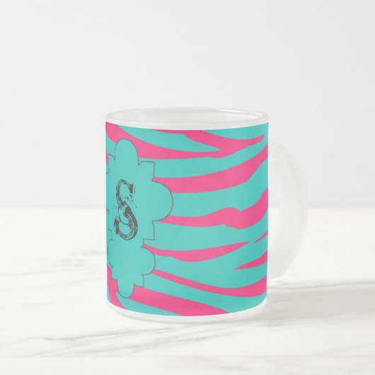 Hot Roze Blauwgroen Zebra Frosted Glass Coffee Mok (Voorkant rechts)