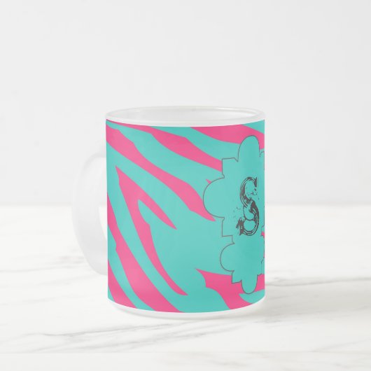 Hot Roze Blauwgroen Zebra Frosted Glass Coffee Mok (Voorkant links)