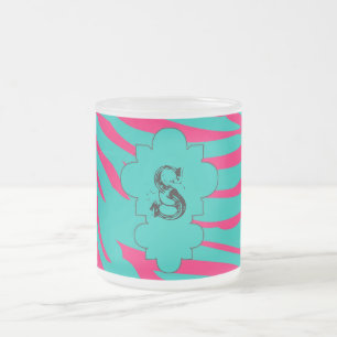 Hot Roze Blauwgroen Zebra Frosted Glass Coffee Mok
