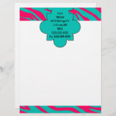 Hot Roze Blauwgroen Zebra Print briefhoofd briefpa (Voorkant / Achterkant)