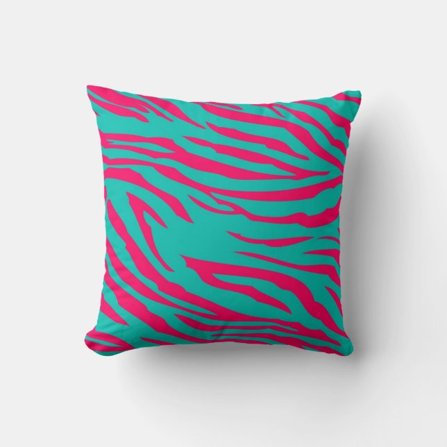 Hot-roze Blauwgroen Zebra Print Couch Sierkussen (Voorkant)