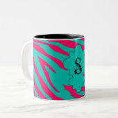 Hot Roze Blauwgroen Zebra Print Dierlijke Koffie M Tweekleurige Koffiemok (Voorkant links)