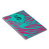 Hot Roze Blauwgroen Zebra Print Dierlijke Spiraal  Notitieboek (Rechterzijde)
