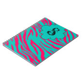Hot Roze Blauwgroen Zebra Print Dierlijke Spiraal  Notitieboek (Linkerzijde)