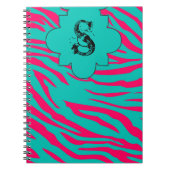 Hot Roze Blauwgroen Zebra Print Dierlijke Spiraal  Notitieboek (Voorkant)