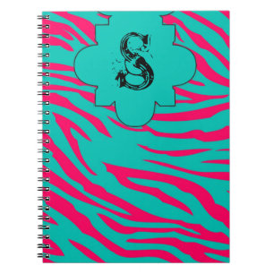 Hot Roze Blauwgroen Zebra Print Dierlijke Spiraal  Notitieboek