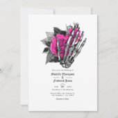 Hot-Roze Bloem Gothic Trouw QR Code Kaart (Voorkant)