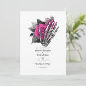 Hot-Roze Bloem Gothic Trouw QR Code Kaart (Staand voorkant)