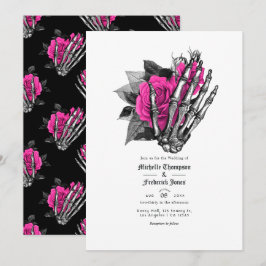 Hot-Roze Bloem Gothic Trouw QR Code Kaart
