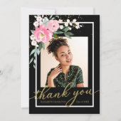 Hot Roze Bloemen Afstuderen Foto Dank u Bedankkaart (Voorkant)