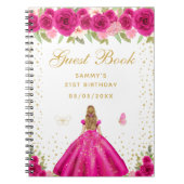 Hot Roze Bloemen Blond Haar Prinses Gastboek Notitieboek (Voorkant)