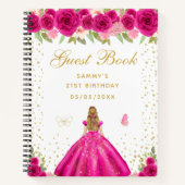 Hot Roze Bloemen Blond Haar Prinses Gastboek Notitieboek (Voorkant)
