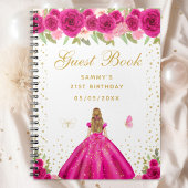 Hot Roze Bloemen Blond Haar Prinses Gastboek Notitieboek