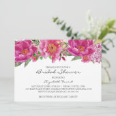 Hot roze bloemen bruids douche uitnodiging (Staand voorkant)
