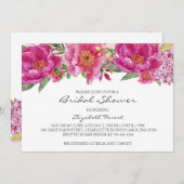 Hot roze bloemen bruids douche uitnodiging (Voorkant / Achterkant)