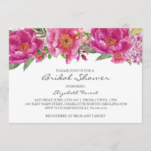 Hot roze bloemen bruids douche uitnodiging