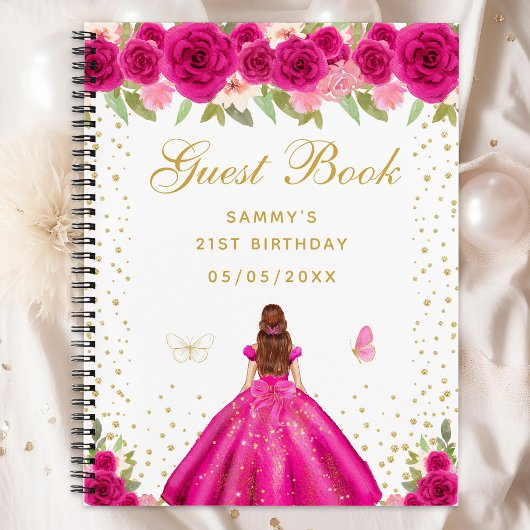 Hot Roze Bloemen Bruin Haar Prinses Gastboek Notitieboek