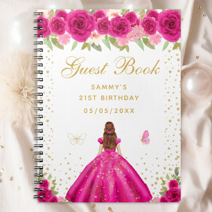 Hot Roze Bloemen Bruin Haar Prinses Gastboek Notitieboek