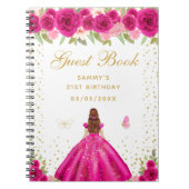 Hot Roze Bloemen Bruin Haar Prinses Gastboek Notitieboek (Voorkant)