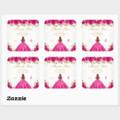 Hot Roze Bloemen Bruin Haar Prinses Verjaardagsfee Vierkante Sticker (Vel)