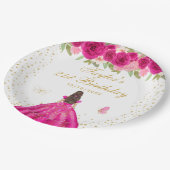 Hot Roze Bloemen Brunette Haar Meisje Verjaardagsf Papieren Bordje (Gekanteld)