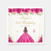 Hot Roze Bloemen Brunette Haar Meisje Verjaardagsf Servet (Voorkant)