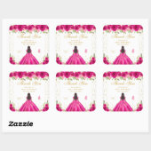 Hot Roze Bloemen Donkere Huid Prinses Verjaardagsf Vierkante Sticker (Vel)