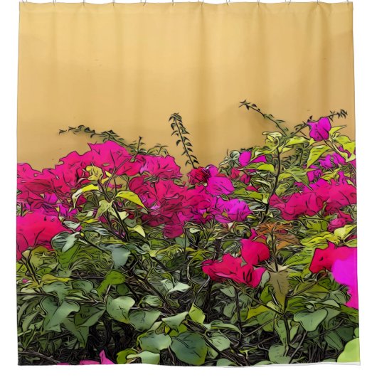 Hot-roze bloemen douchegordijn (Voorkant)