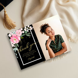 Hot Roze Bloemen Foto Afstuderen Dank u kaart