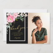 Hot Roze Bloemen Foto Afstuderen Dank u kaart (Voorkant)